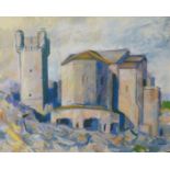 Pamela Guille, study of a castle, oil on canvas, 41 x 51cms, unframed