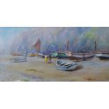 Roy Stringfellow, Boats at Downderry, pastel, 28 x 52cms, framed