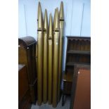 Nine assorted large organ pipes