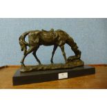 A French style bronze figure of a horse and dog, on black marble plinth, 22cm h