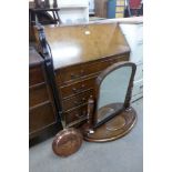 A Victorian mahogany toilet mirror and copper warming pan
