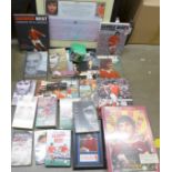 George Best interest; a collection of books, DVDs, videos, etc., including a signed 1993 'Sporting