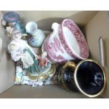 A Spode red transfer jardiniere, Greek vase, Neopolitan figure, etc. **PLEASE NOTE THIS LOT IS NOT