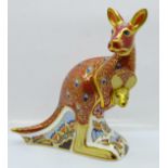 A Royal Crown Derby paperweight, Kangaroo with Joey, gold stopper
