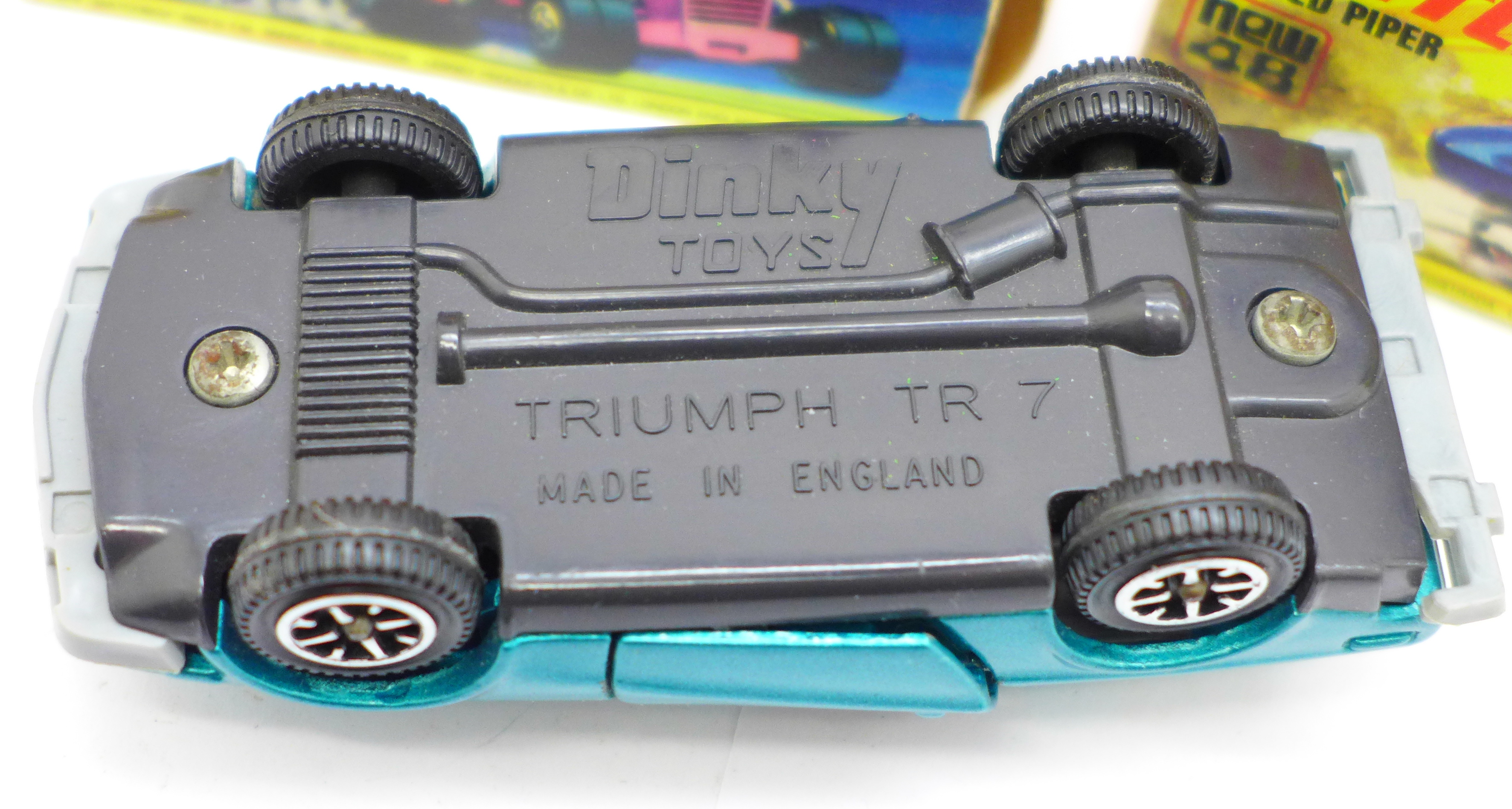 Two Matchbox Superfast vehicles, No. 48 and No. 25, boxed, and a Dinky TR7 turquoise car, (rare - Image 4 of 5