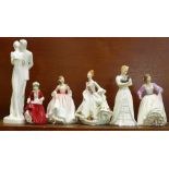 Six Royal Doulton figures, Kimberley, (small chip to ear of cat), Tender Moment, Images Happy