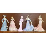 Two Coalport Age of Elegance figures, a Coalport Night at the Opera figure with certificate and