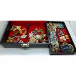 A jewellery box and costume jewellery