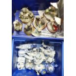 A collection of resin figures and a box of blue and white figures and ornaments **PLEASE NOTE THIS