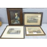 Four framed engravings including Market Place, Nottingham