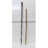 Two canes, a swagger stick and a hawthorn stick, a/f (splits)
