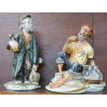 A Capodimonte figure of a gentleman with fish, a/f, (missing two toes on one foot) and one other