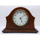 An Edwardian inlaid mantel clock, Buren movement, dial a/f