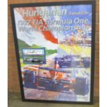 An A1 size framed poster of 1997 Hungarian Grand Prix with mounted signed photograph of winner