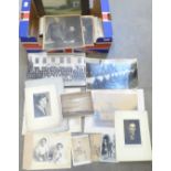 A Victorian carte de visite/photograph album with decorative boards, a/f, and a collection of