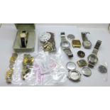 A collection of watch parts and a lady's Jaz wristwatch, boxed