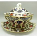 A Royal Crown Derby 1128 pattern tureen, 18cm, with stand