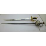 A novelty sword letter opener and one other sword for display