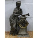 An Art Nouveau spelter figural clock, 45cm