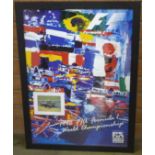 An A2 size framed poster of 1998 F1 World Championship with mounted signed photograph of Champion