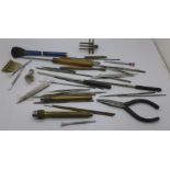 A collection of watchmakers tools