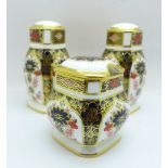 A Royal Crown Derby 1128 pattern three piece cruet set