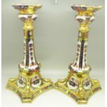 A pair of Royal Crown Derby 1128 pattern candlesticks, 27cm