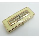 A Georgian ivory and gold mounted patch box with hair memorial, glass top a/f, mirror a/f, width