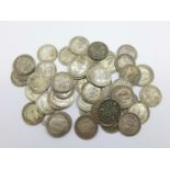 Assorted silver 3d coins, mostly pre 1920, 70g