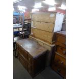 Two pine chests and an oak chest