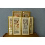 Assorted Alphonse Mucha prints and tiles, framed