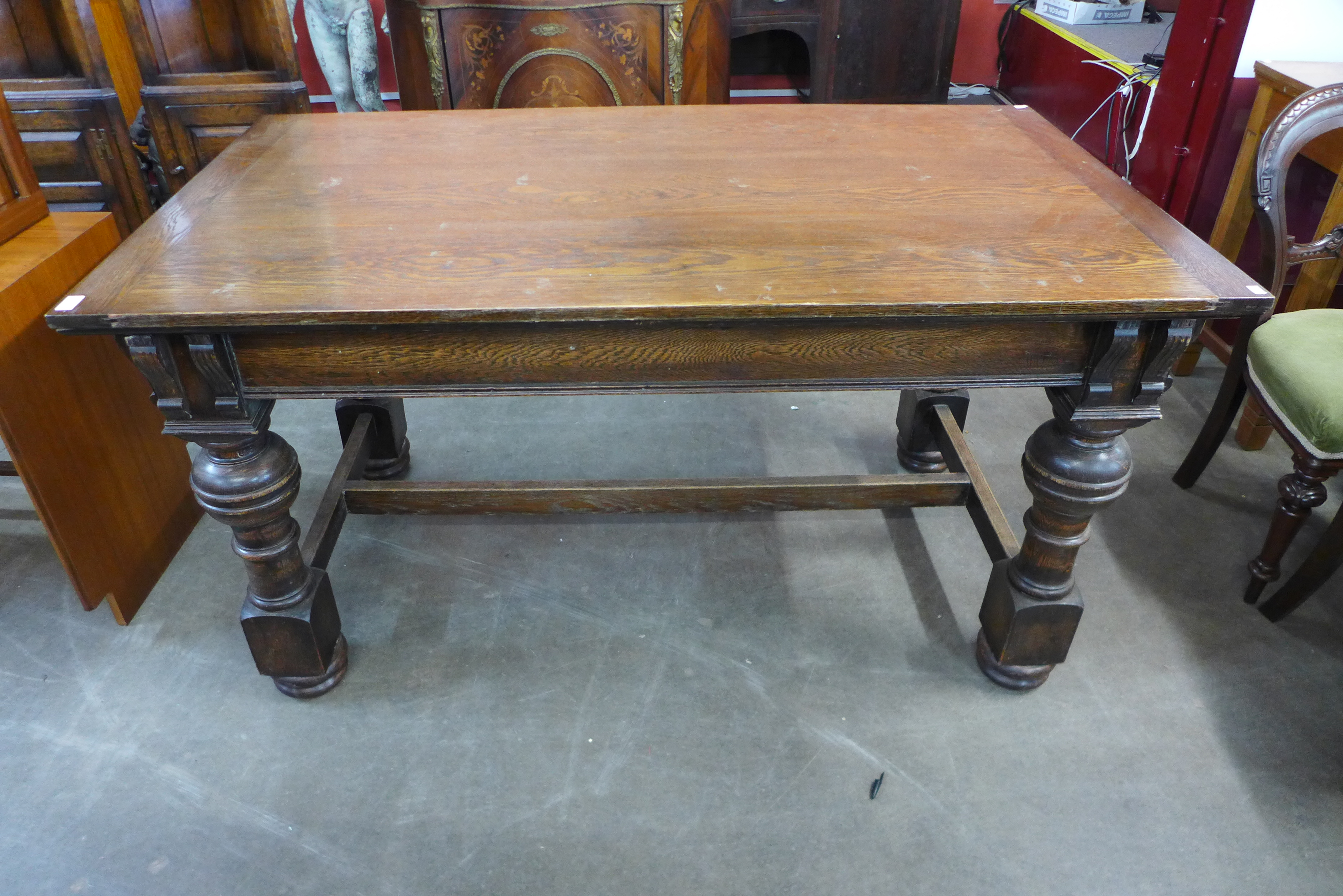 A Victorian oak refectory table, 82cms h, 157cms L 88cms w. - Image 2 of 3