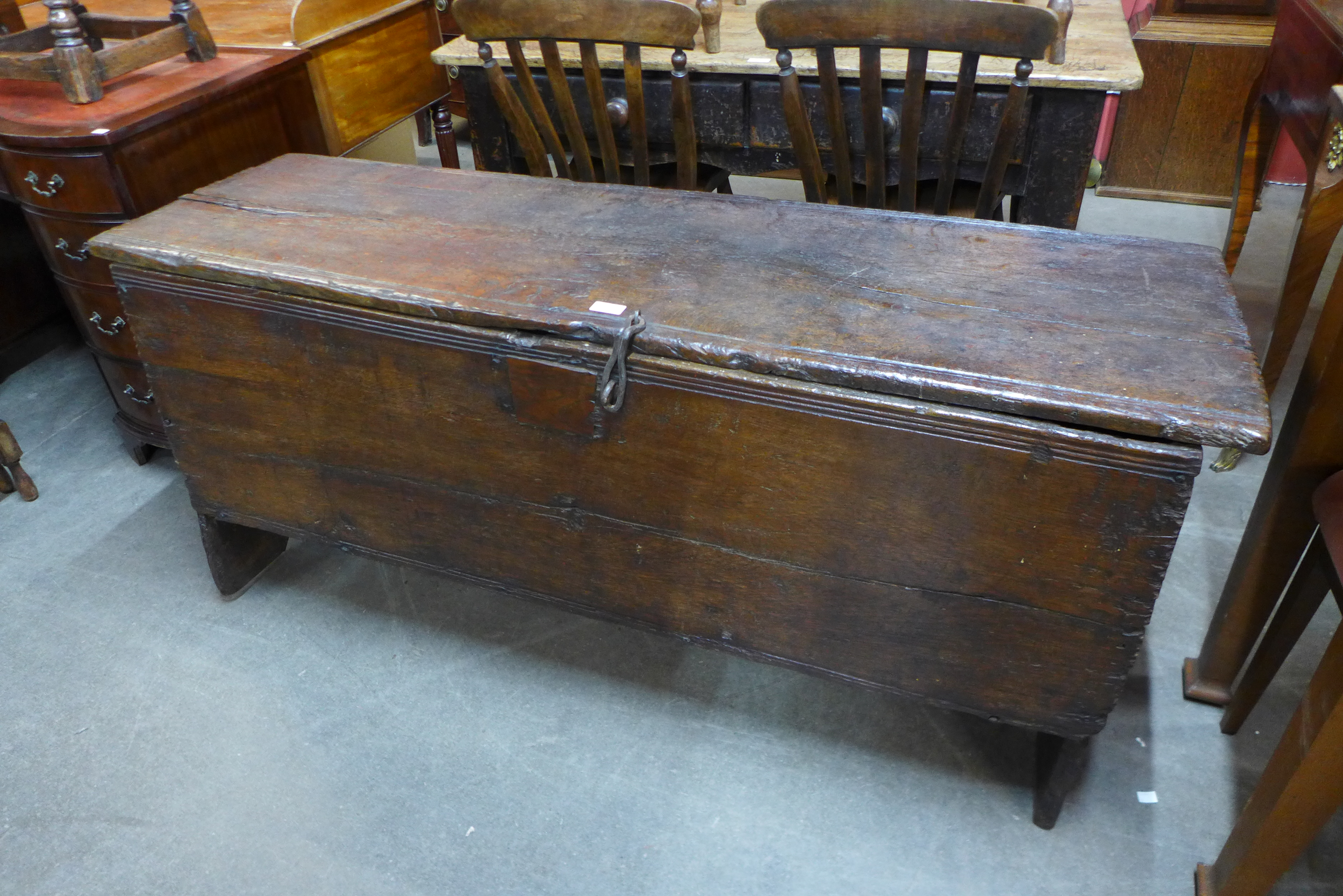 A William III oak coffer, 70cms h, 146cms w, 46cms d. - Image 2 of 2