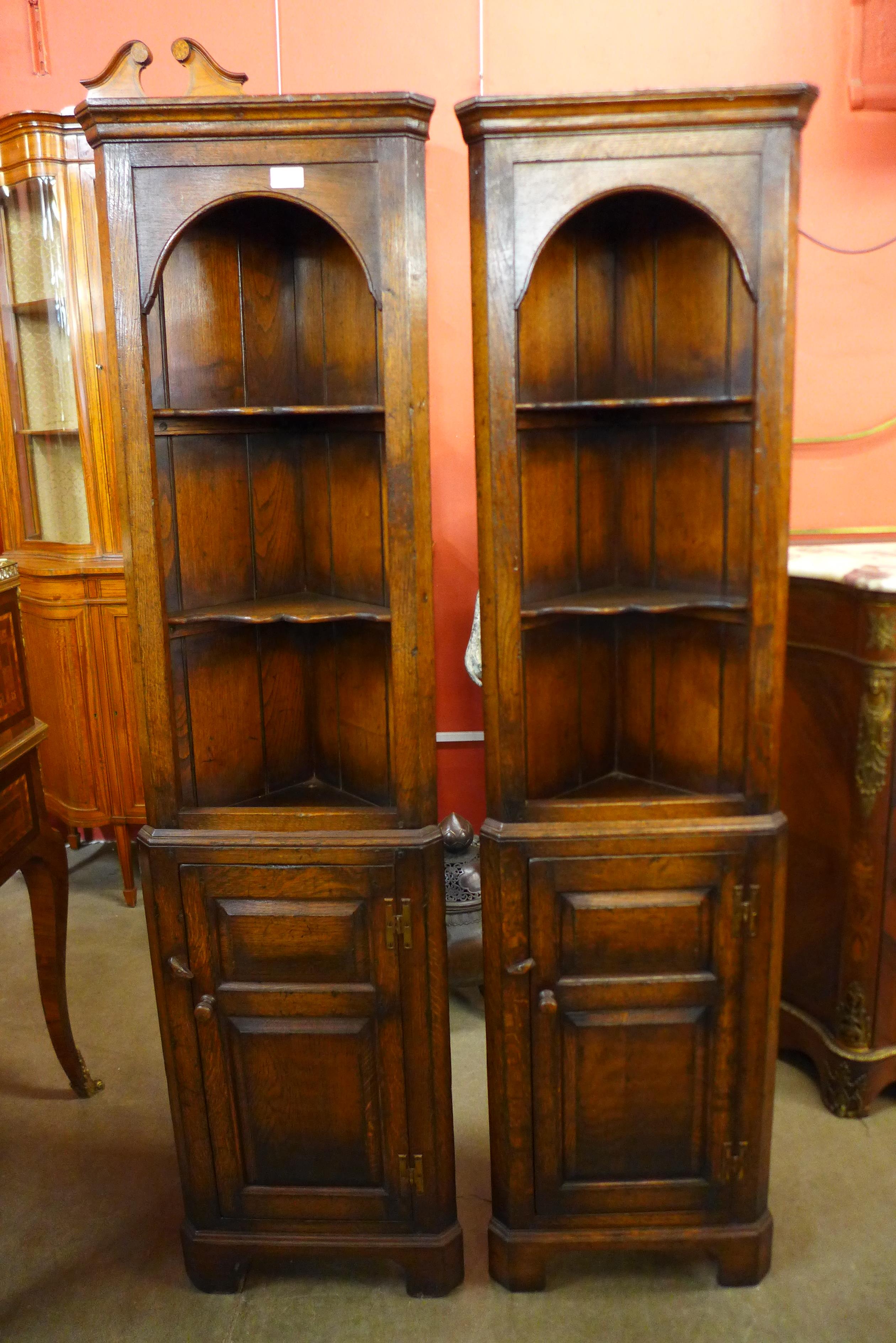 A pair of Titchmarsh & Goodwin Ipswich oak freestanding corner cabinets, 167cms h - Image 2 of 4