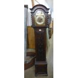 An early 20th Century oak barleytwist dwarf longcase clock (no pendulum)