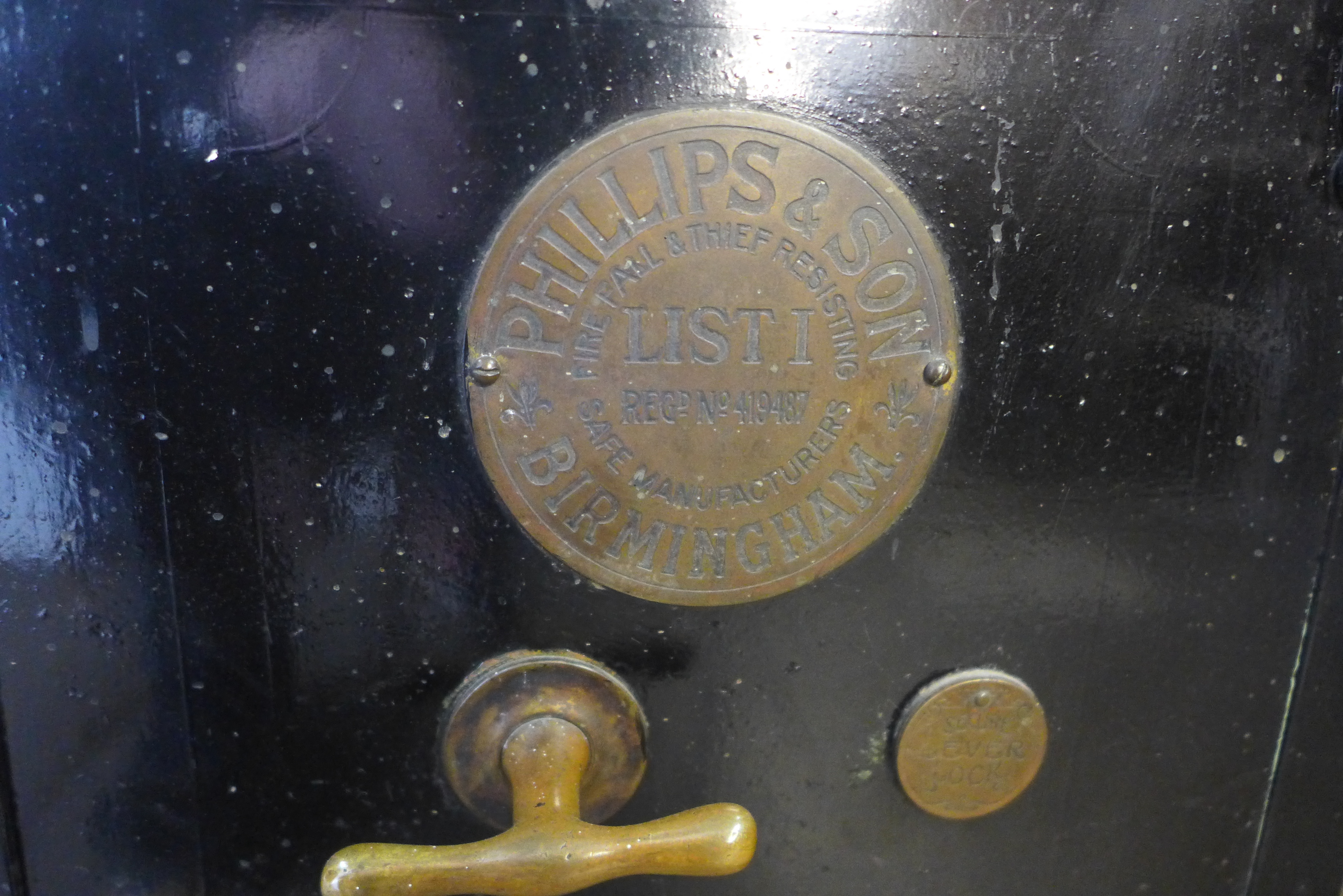 An early 20th Century Phillips and Sons, Birmingham steel fire resistant safe (with key) - Image 2 of 3