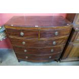 A George III mahogany bow front chest of drawers, 107cms h, 106cms w, 55cms d