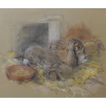 Norah Howarth, study of cats and rabbits, pastel, both unframed