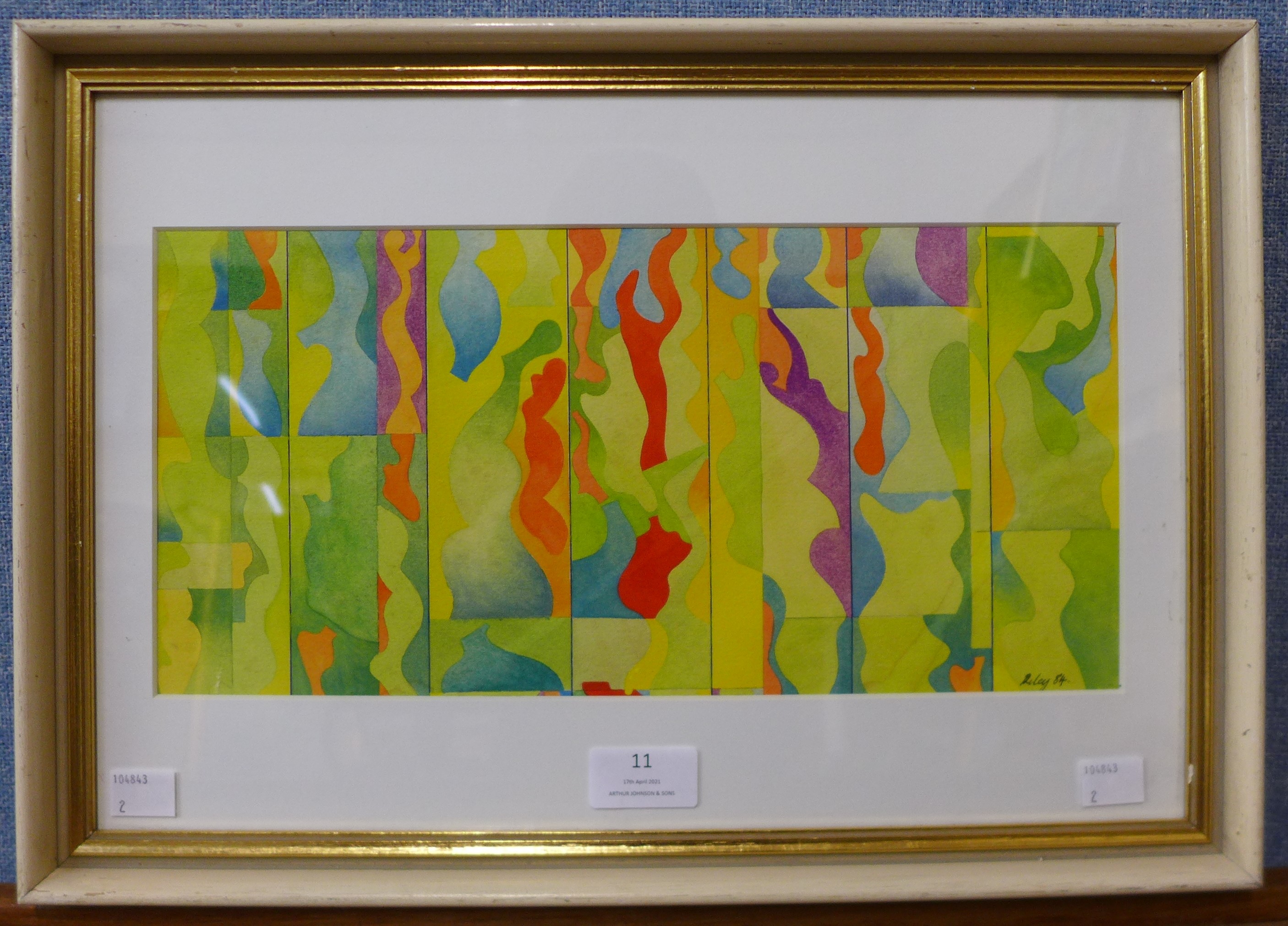 John Riley, abstract, watercolour, 18 x 34cms, framed - Bild 2 aus 2