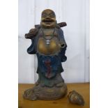 A large oriental painted cast metal Buddha, 78cms h