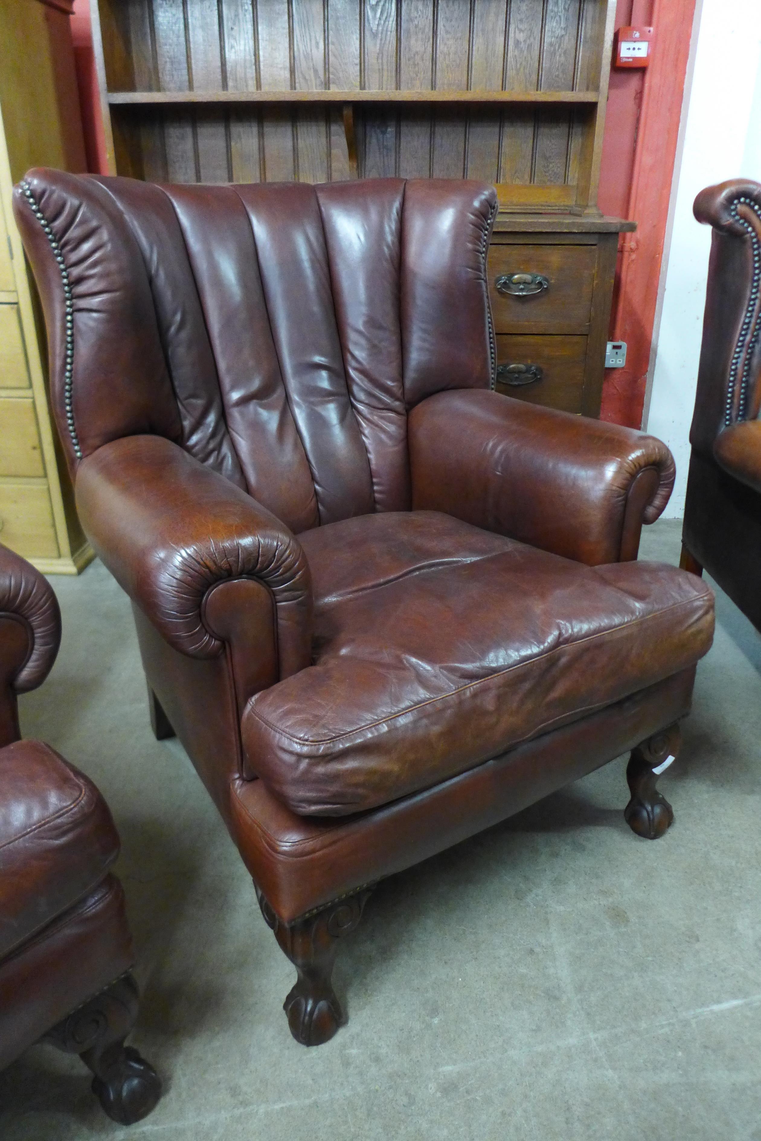 A pair of Tetrad Blake mahogany and chestnut brown leather armchairs - Image 2 of 3