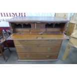 A 19th Century Anglo-Indian teak military campaign secretaire chest, 105cms h, 112cms w, 45cms d.