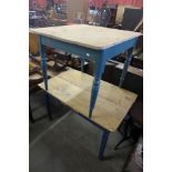 A Victorian painted pine desk and a painted pine kitchen table a/f