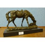 A French style bronze figure of a horse and dog, on black marble plinth, 22cm h