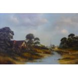 Digby Page, View of the Church, oil on canvas, dated 1983, 49 x 75cms, framed