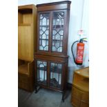 An Edward VII inlaid mahogany freestanding corner cabinet, 191cms h, 77cms w, 47cms d.