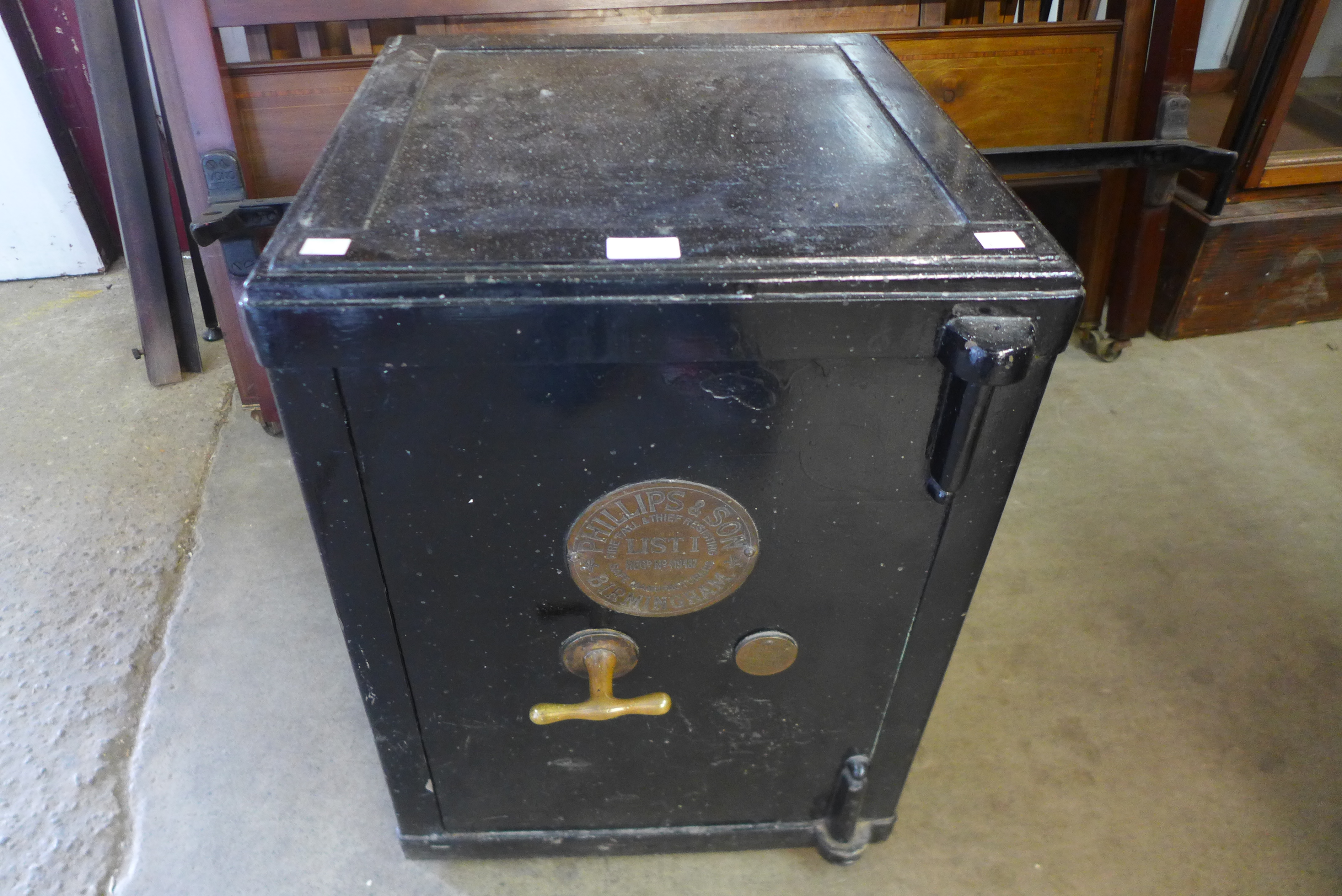 An early 20th Century Phillips and Sons, Birmingham steel fire resistant safe (with key)