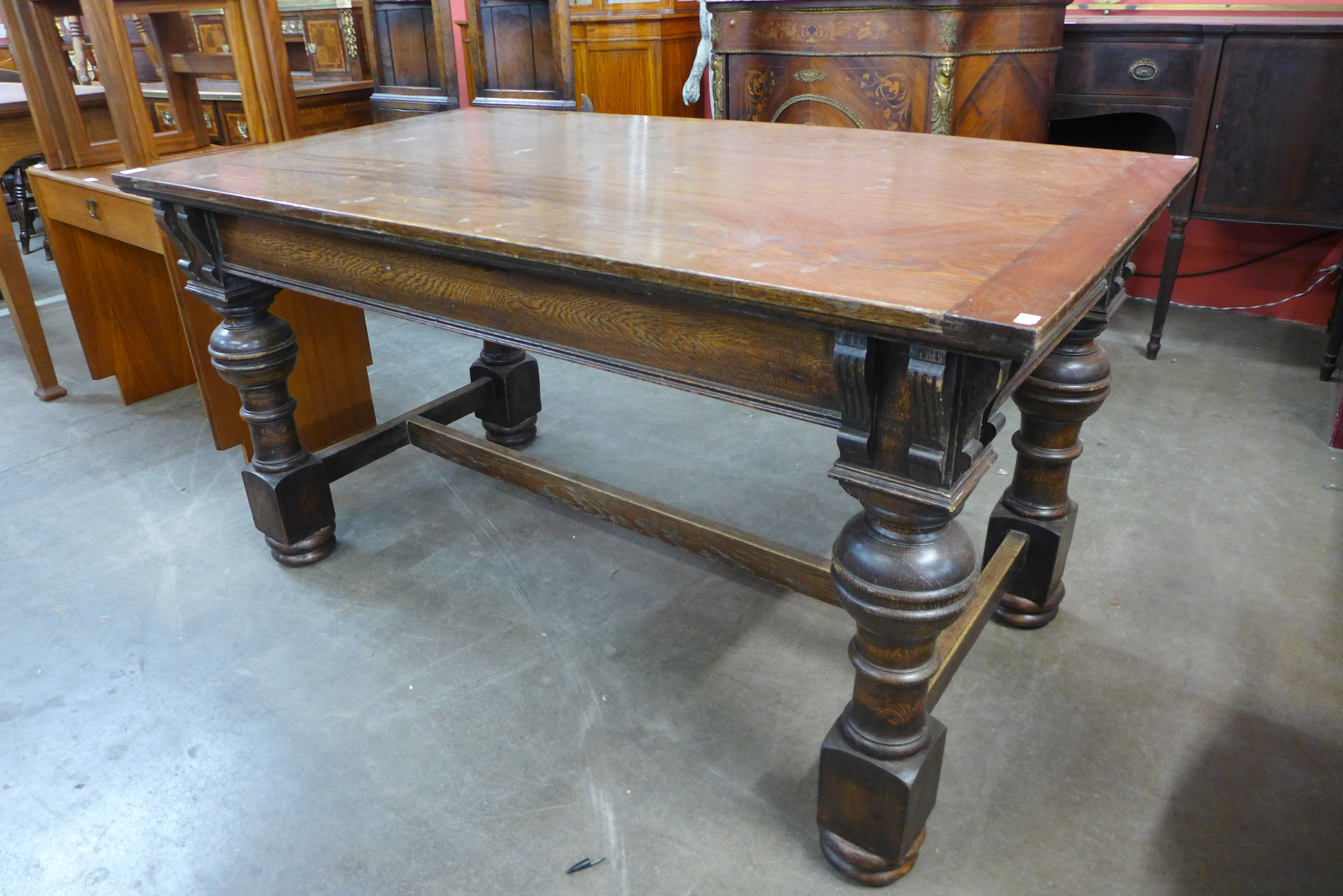 A Victorian oak refectory table, 82cms h, 157cms L 88cms w.