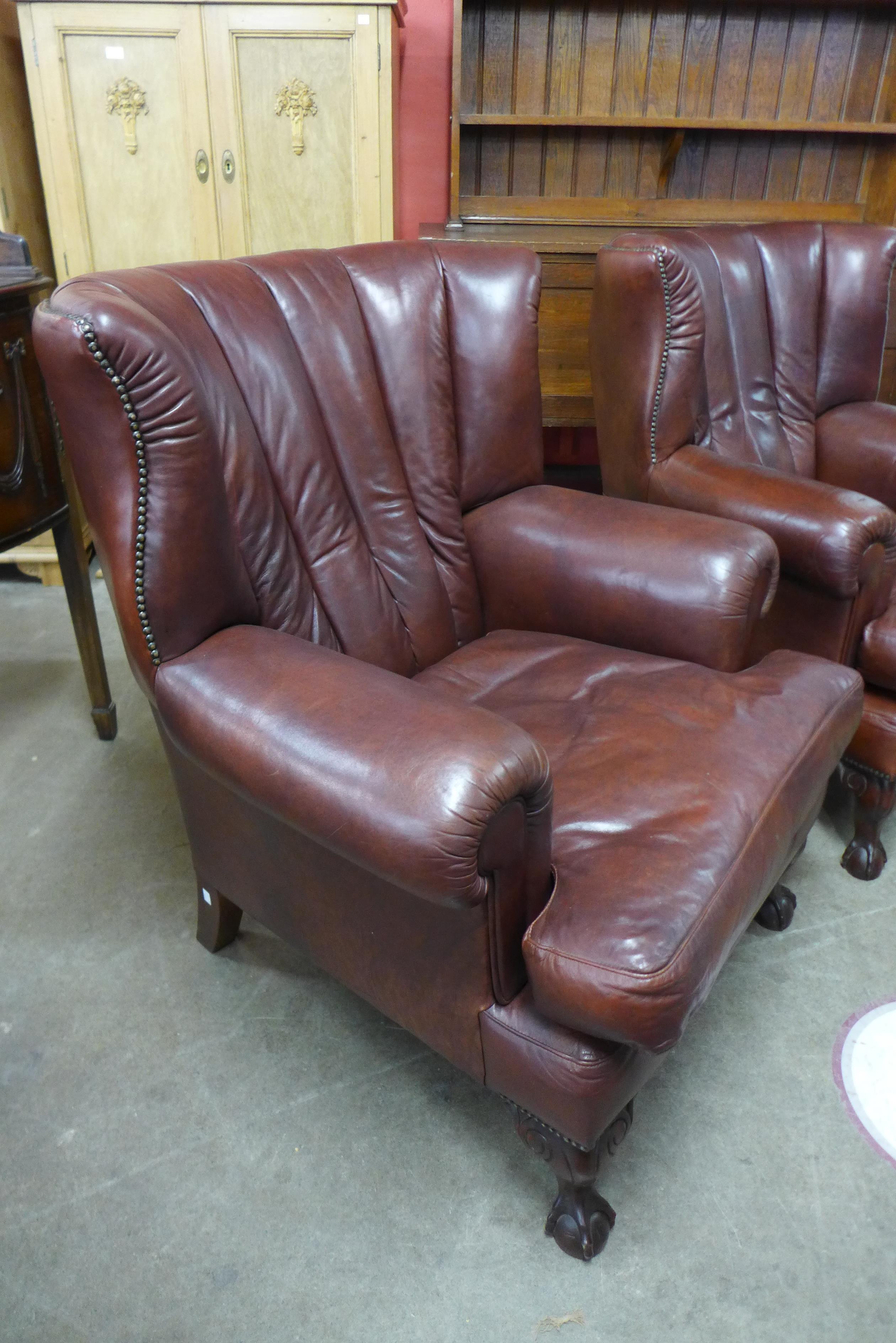 A pair of Tetrad Blake mahogany and chestnut brown leather armchairs - Image 3 of 3