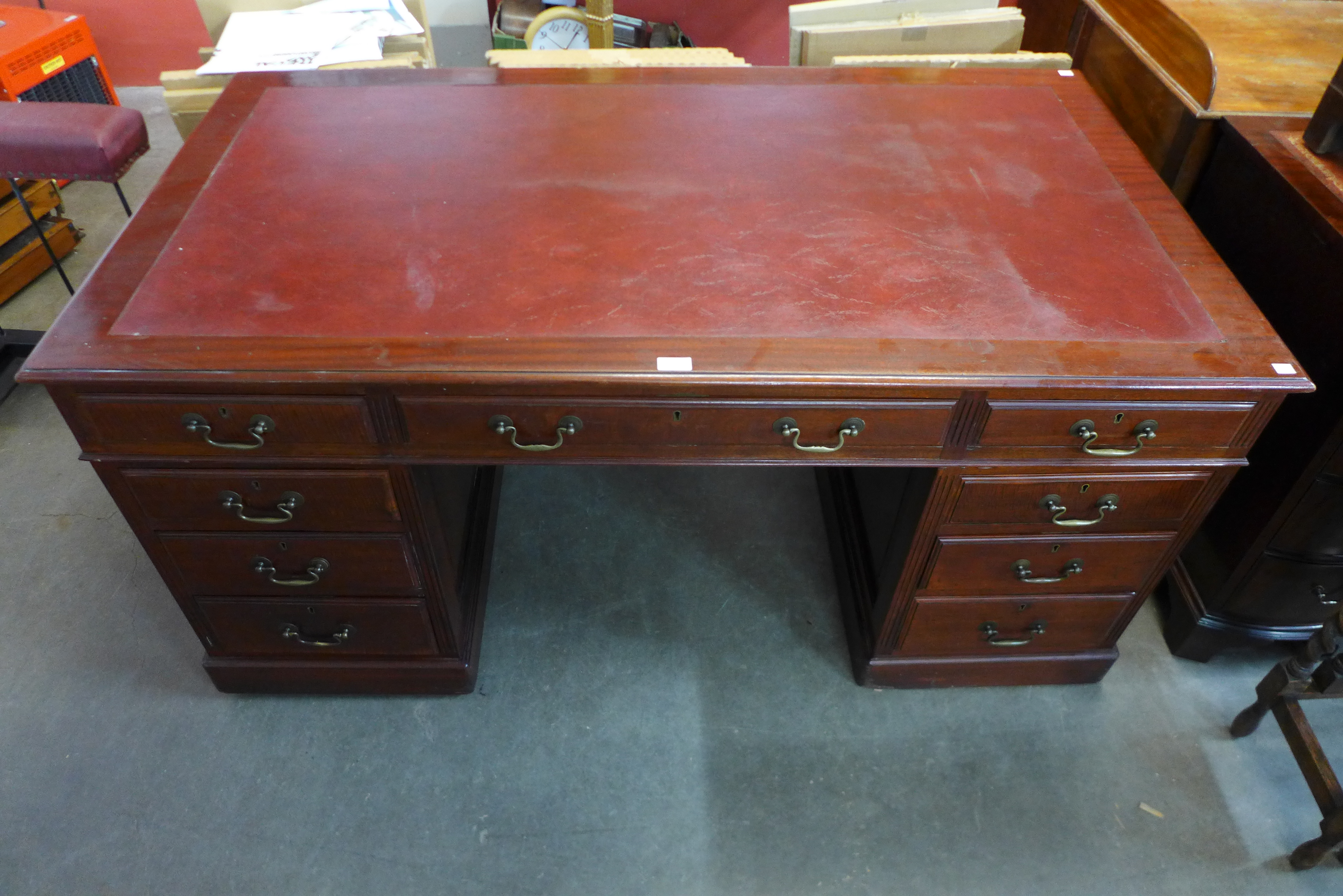 An Edward VII mahogany library desk, 74cms h, 152cms w, 83cms d. - Image 2 of 2